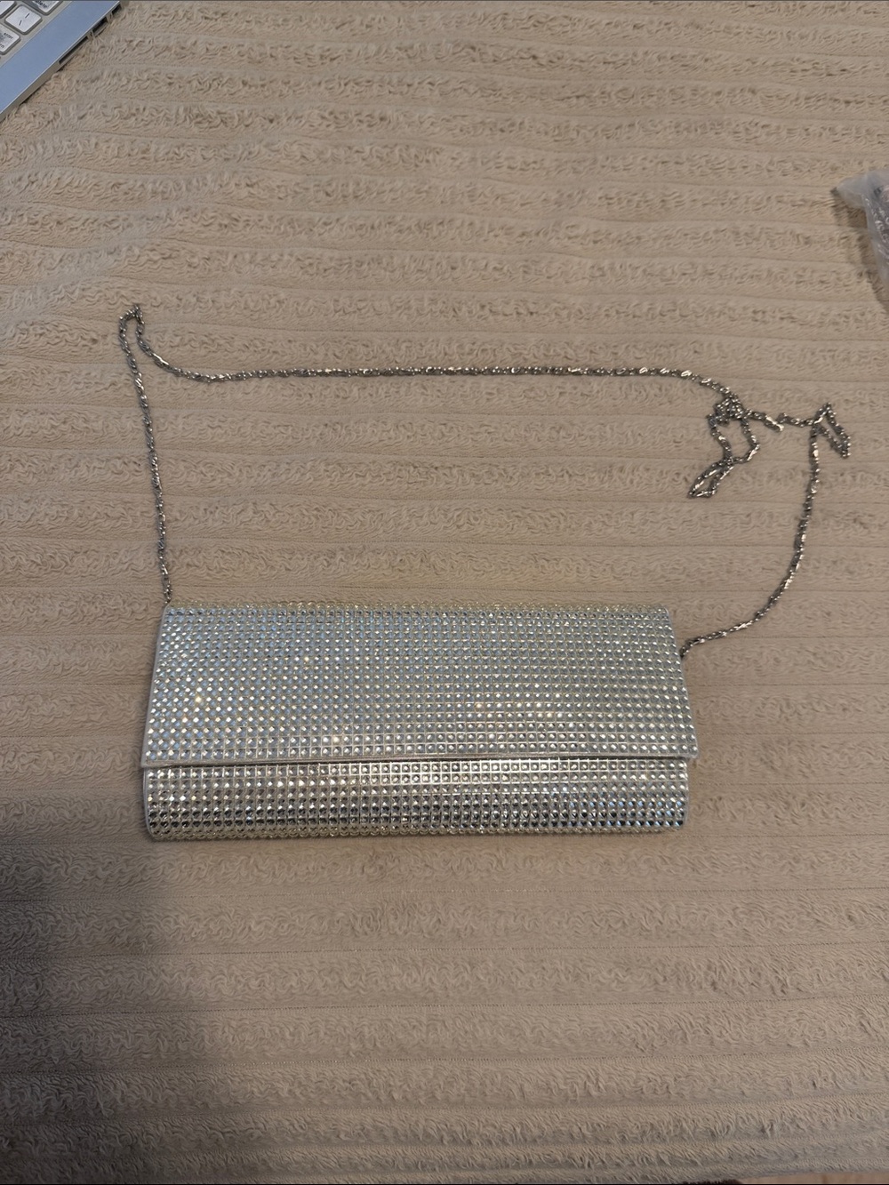 Call It Spring Silver Rhinestone Evening Clutch with Removeable Chain Strap